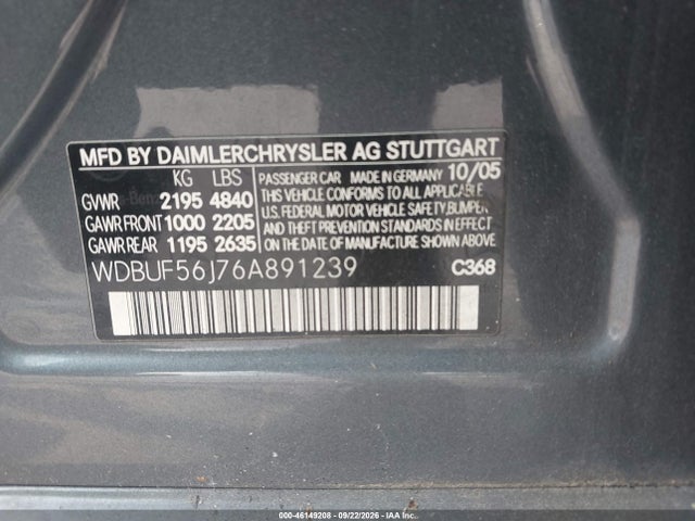 Aukcja sprzedaży 2006 Mercedes-benz E 350, vin: WDBUF56J76A891239, numer aukcji: 46149208