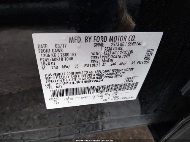 Продаж на аукціоні авто 2017 Ford Edge Sel, vin: 2FMPK4J90HBB72824, номер лоту: 46149234