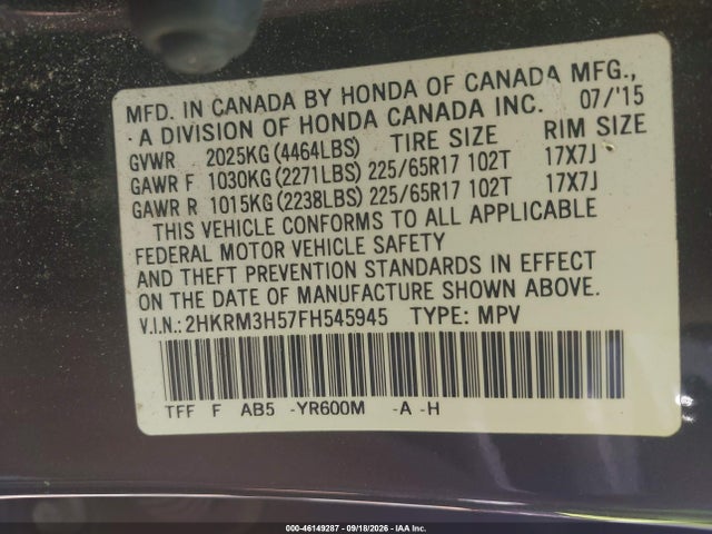 Продаж на аукціоні авто 2015 Honda Cr-v Ex, vin: 2HKRM3H57FH545945, номер лоту: 46149287