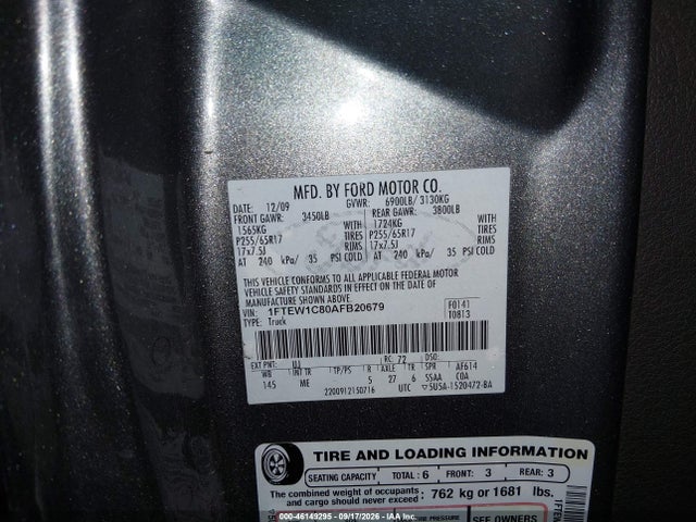 Продаж на аукціоні авто 2010 Ford F-150 Fx2 Sport/xl/xlt, vin: 1FTEW1C80AFB20679, номер лоту: 46149295