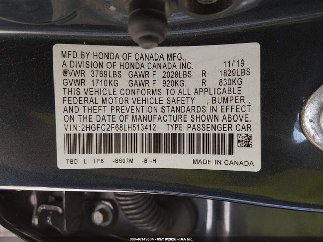 Honda Civic Lx 2020 2HGFC2F68LH513412 Image 9