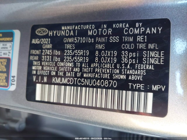 Aukcja sprzedaży 2022 Genesis Gv70 3.5t Awd Sport, vin: KMUMCDTC5NU040870, numer aukcji: 46149310