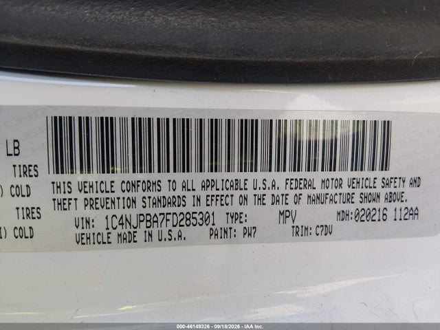 46149326 :رقم المزاد ، 1C4NJPBA7FD285301 vin ، 2015 Jeep Patriot Sport مزاد بيع