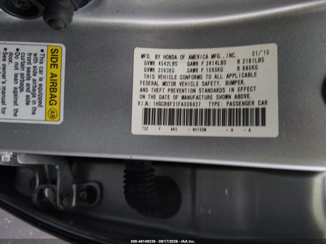 46149339 :رقم المزاد ، 1HGCR6F31FA006837 vin ، 2015 Honda Accord Hybrid مزاد بيع