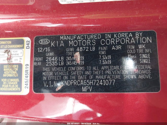 KNDPRCA65H7241077 KIA Sportage Sx Turbo