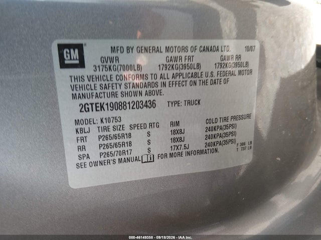 Продажа на аукционе авто 2008 Gmc Sierra 1500 Sle2, vin: 2GTEK190881203436, номер лота: 46149358