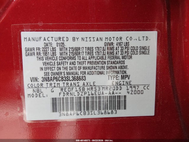 Продажа на аукционе авто 2025 Nissan Kicks Sv Intelligent Awd, vin: 3N8AP6CB3SL368683, номер лота: 46149373