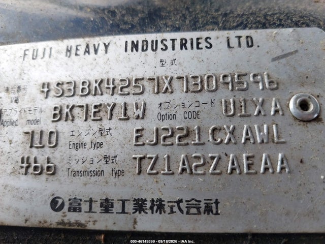 46149399 :رقم المزاد ، 4S3BK4257X7309596 vin ، 1999 Subaru Legacy Brighton مزاد بيع