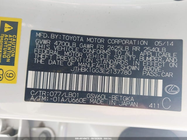 46149472 :رقم المزاد ، JTHBK1GG3E2137780 vin ، 2014 Lexus Es 350 مزاد بيع