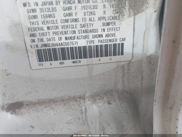 Продаж на аукціоні авто 2010 Honda Fit Sport, vin: JHMGE8H44AC007571, номер лоту: 46149481