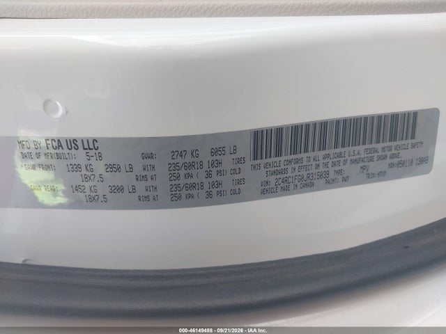 Aukcja sprzedaży 2018 Chrysler Pacifica Touring Plus, vin: 2C4RC1FG0JR315039, numer aukcji: 46149488