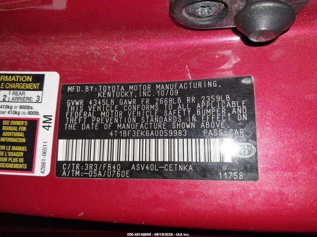 Aukcja sprzedaży 2010 Toyota Camry Le, vin: 4T1BF3EK6AU059983, numer aukcji: 46149517