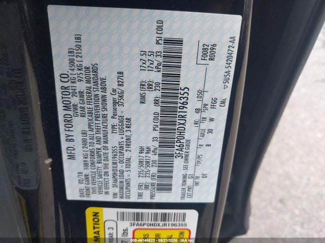 Aukcja sprzedaży 2018 Ford Fusion Se, vin: 3FA6P0HDXJR196355, numer aukcji: 46149523