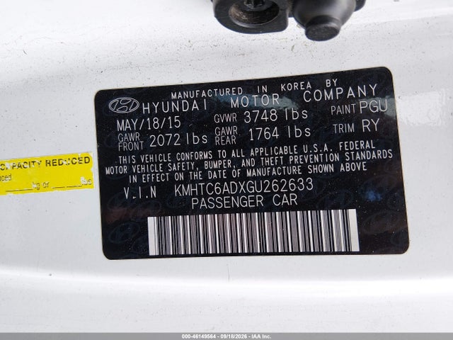 Aukcja sprzedaży 2016 Hyundai Veloster, vin: KMHTC6ADXGU262633, numer aukcji: 46149564