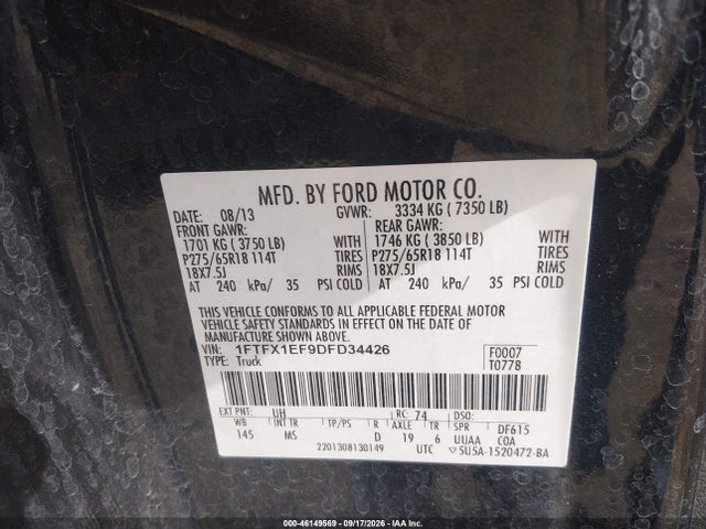 Продаж на аукціоні авто 2013 Ford F-150 Xlt, vin: 1FTFX1EF9DFD34426, номер лоту: 46149569