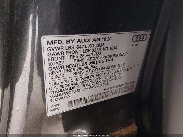 WA1FVAF19MD011461 Audi Q8 Prestige 55 Tfsi Quattro Tiptronic
