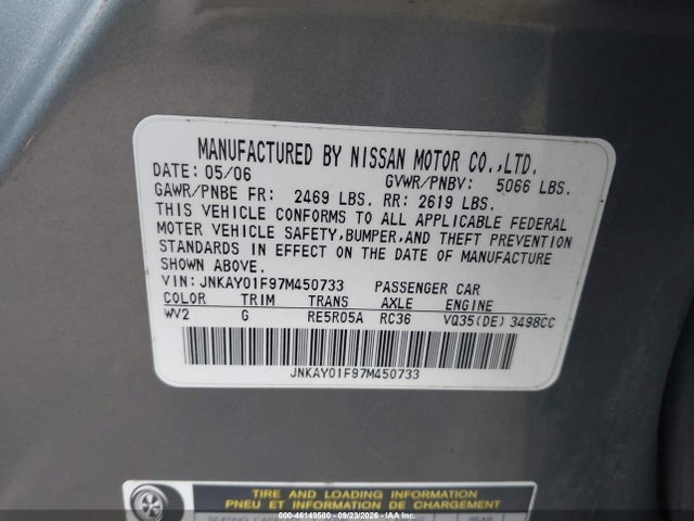 Продаж на аукціоні авто 2007 Infiniti M35x, vin: JNKAY01F97M450733, номер лоту: 46149580