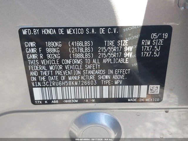 3CZRU6H58KM726603 Honda HR-V EX