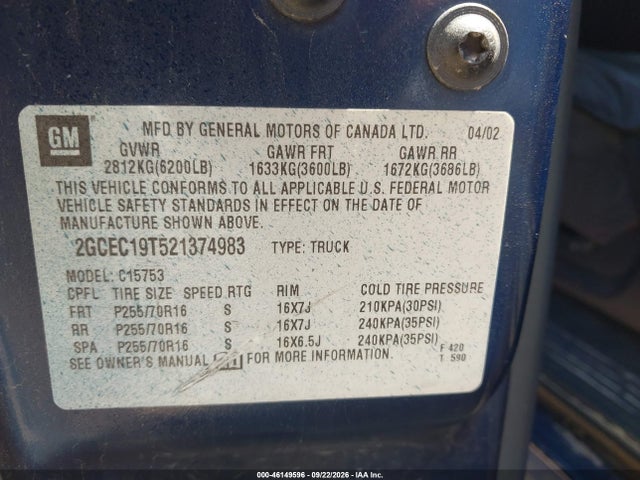 Продажа на аукционе авто 2002 Chevrolet Silverado 1500 Ls, vin: 2GCEC19T521374983, номер лота: 46149596