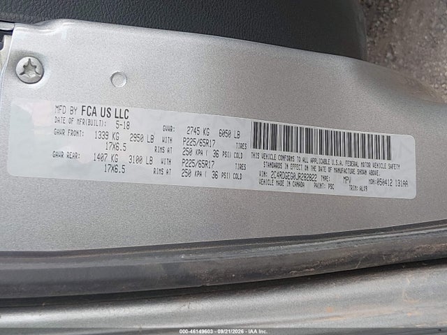 Продаж на аукціоні авто 2018 Dodge Grand Caravan Gt, vin: 2C4RDGEG0JR282822, номер лоту: 46149603