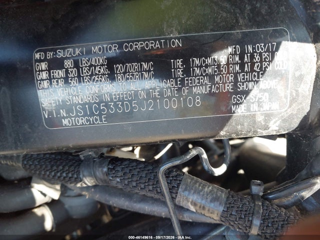 46149616 :رقم المزاد ، JS1C533D5J2100108 vin ، 2018 Suzuki Gsx-s750 M/z مزاد بيع