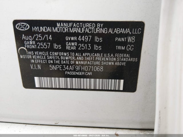 2015 Hyundai Sonata Sport მანქანა იყიდება აუქციონზე, vin: 5NPE34AF9FH071068, აუქციონის ნომერი: 46149668