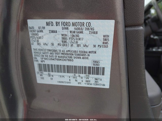 Продаж на аукціоні авто 2009 Ford Escape Limited, vin: 1FMCU94769KD07893, номер лоту: 46149670