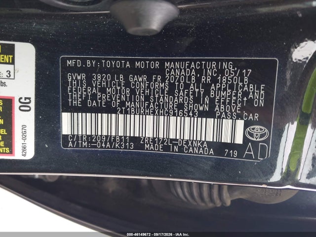 Toyota COROLLA LE 2017 2T1BURHEXHC916543 Image 9