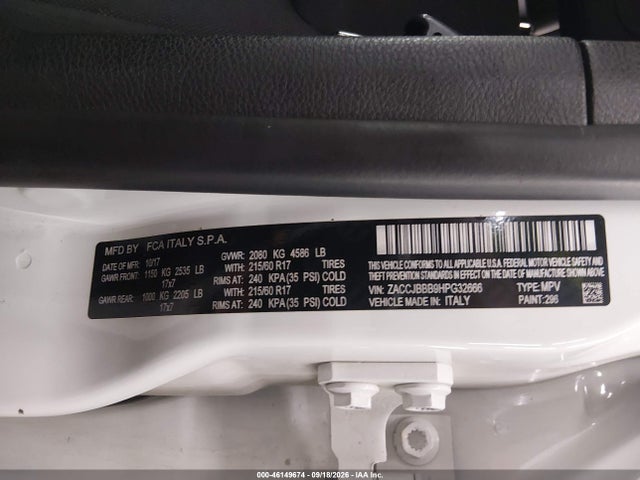 46149674 :رقم المزاد ، ZACCJBBB9HPG32666 vin ، 2017 Jeep Renegade Latitude 4x4 مزاد بيع