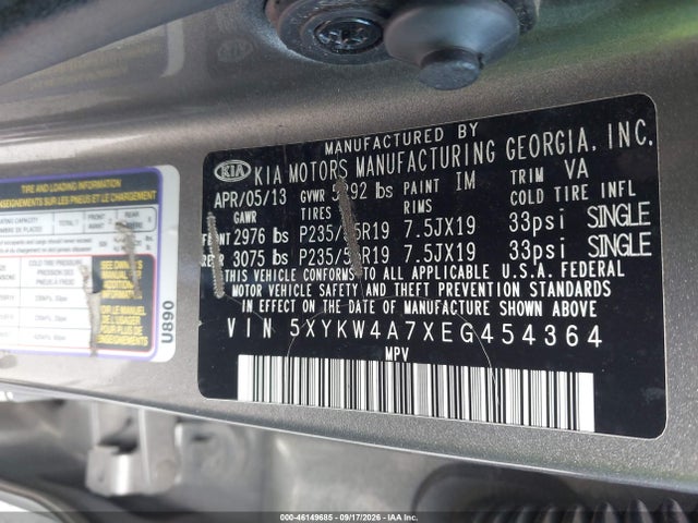 Aukcja sprzedaży 2014 Kia Sorento Sx, vin: 5XYKW4A7XEG454364, numer aukcji: 46149685