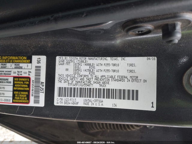 Продажа на аукционе авто 2016 Toyota Tundra Sr5 5.7l V8, vin: 5TFUW5F1XGX554077, номер лота: 46149687