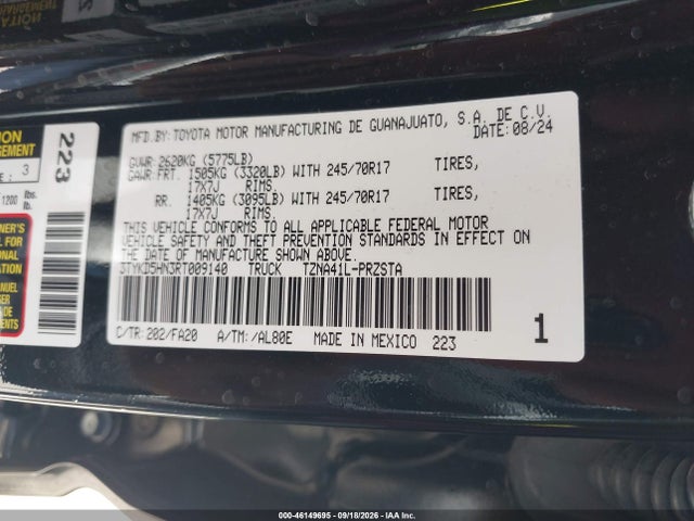Продажа на аукционе авто 2024 Toyota Tacoma Sr, vin: 3TYKD5HN3RT009140, номер лота: 46149695