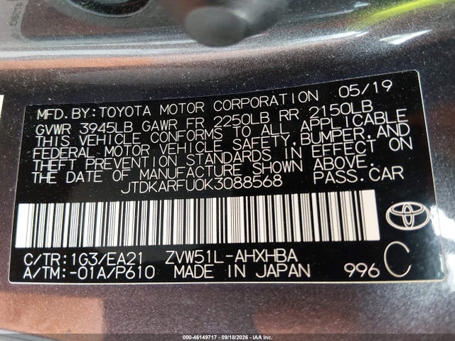 Toyota Prius Limited 2019 JTDKARFU0K3088568 Image 9