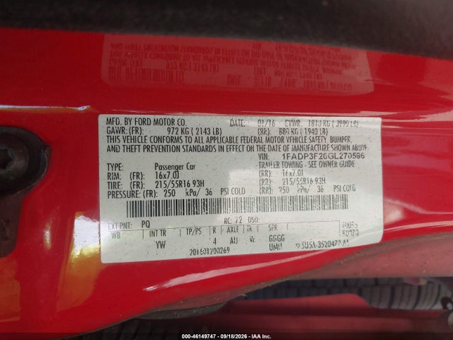 Ford FOCUS SE 2016 1FADP3F26GL270596 Image 9