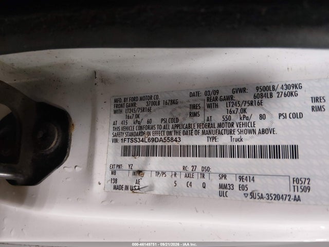 Продаж на аукціоні авто 2009 Ford Econoline Cargo Van Commercial, vin: 1FTSS34L69DA55843, номер лоту: 46149751