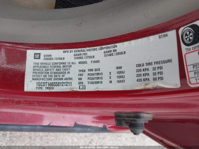 Продаж на аукціоні авто 2005 Chevrolet Colorado, vin: 1GCDT146558121211, номер лоту: 46149756