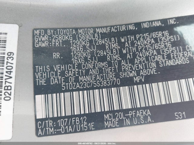 Продаж на аукціоні авто 2005 Toyota Sienna Le, vin: 5TDZA23C75S383770, номер лоту: 46149762