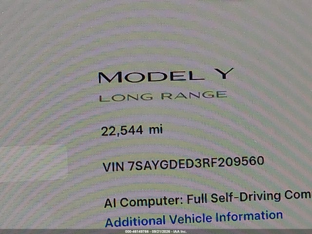 7SAYGDED3RF209560 Tesla Model Y Long Range Single Motor Rear-wheel Drive/rwd