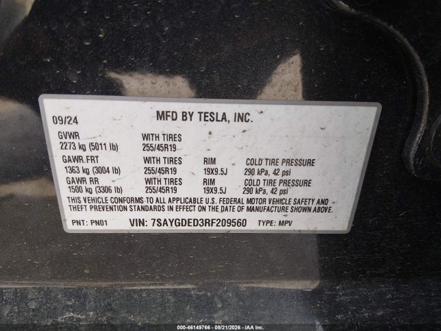 7SAYGDED3RF209560 Tesla Model Y Long Range Single Motor Rear-wheel Drive/rwd