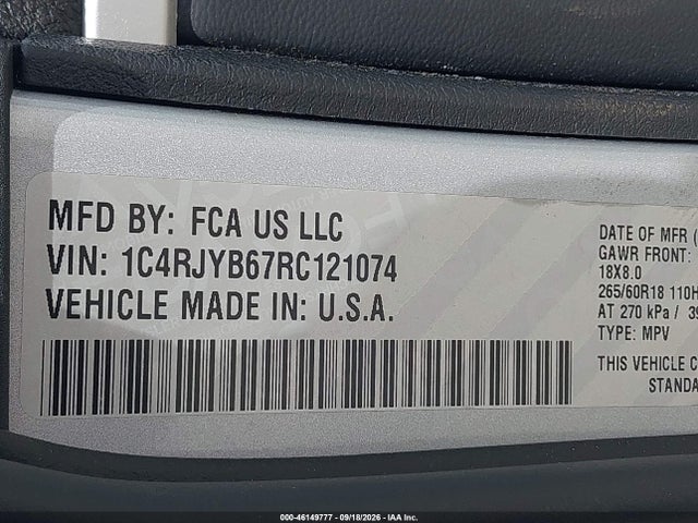 46149777 :رقم المزاد ، 1C4RJYB67RC121074 vin ، 2024 Jeep Grand Cherokee 4xe مزاد بيع