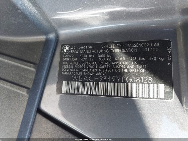 Aukcja sprzedaży 2000 Bmw Z3 2.3, vin: WBACH9349YLG18128, numer aukcji: 46149782