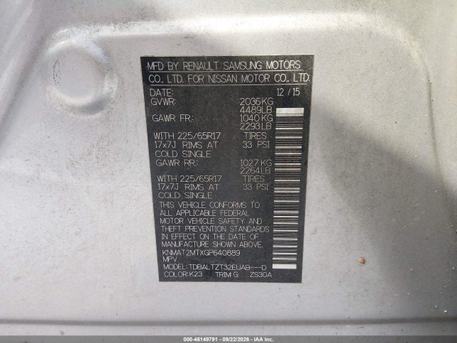 2016 Nissan Rogue Sv მანქანა იყიდება აუქციონზე, vin: KNMAT2MTXGP640889, აუქციონის ნომერი: 46149791