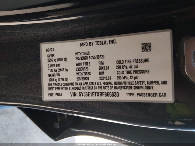 Tesla Model 3 Performance All-wheel Drive 2024 5YJ3E1ETXRF866830 Image 9