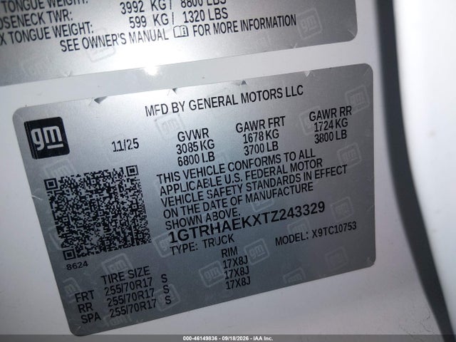 46149836 :رقم المزاد ، 1GTRHAEKXTZ243329 vin ، 2026 Gmc Sierra 1500 , Standard Bed, Pro, Rwd مزاد بيع