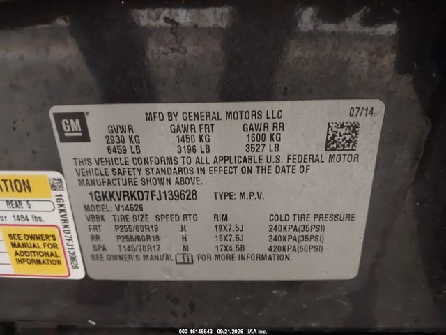 Продажа на аукционе авто 2015 Gmc Acadia Slt-1, vin: 1GKKVRKD7FJ139628, номер лота: 46149843