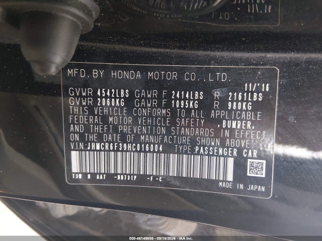 Продаж на аукціоні авто 2017 Honda Accord Hybrid, vin: JHMCR6F39HC016004, номер лоту: 46149856