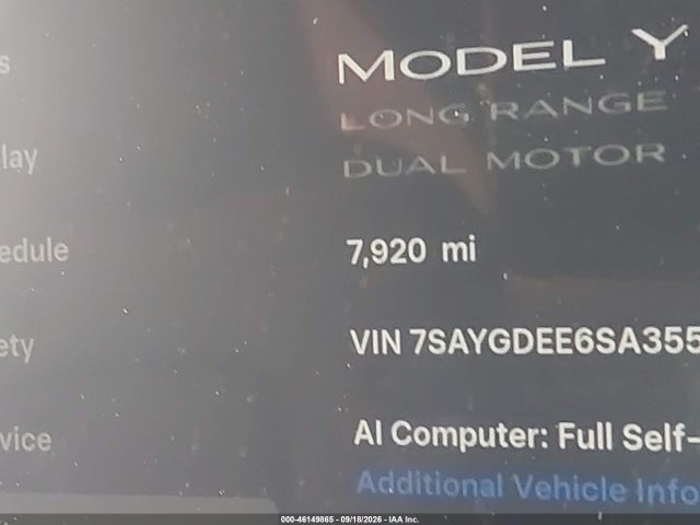 46149865 :رقم المزاد ، 7SAYGDEE6SA355625 vin ، 2025 Tesla Model Y Long Range Dual Motor All-wheel Drive مزاد بيع