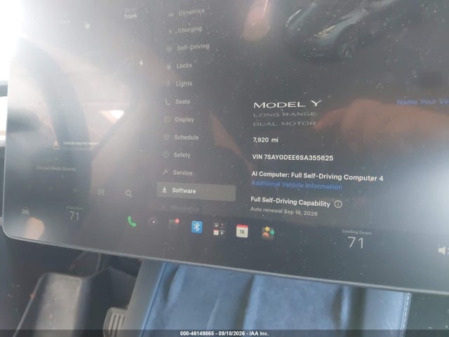 46149865 :رقم المزاد ، 7SAYGDEE6SA355625 vin ، 2025 Tesla Model Y Long Range Dual Motor All-wheel Drive مزاد بيع