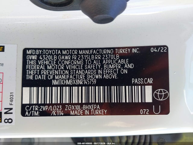 46149888 :رقم المزاد ، NMTKHMBX8NR145759 vin ، 2022 Toyota C-hr Limited مزاد بيع