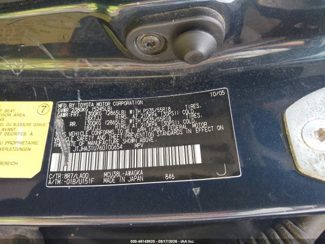 Aukcja sprzedaży 2006 Lexus Rx 330, vin: JTJHA31U760100654, numer aukcji: 46149920